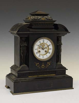 Lot 329 - Black slate 'Temple' mantel clock