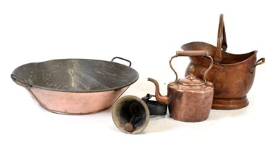 Lot 430 - 19th Century door bell, copper cream pan, etc