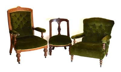 Lot 450 - Aesthetic armchair, and two other green covered chairs