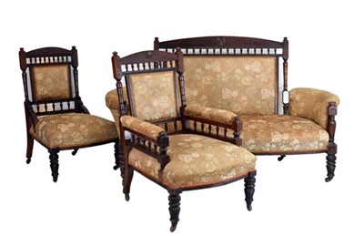 Lot 548 - Drawing room suite - upholstered settee and two library chairs