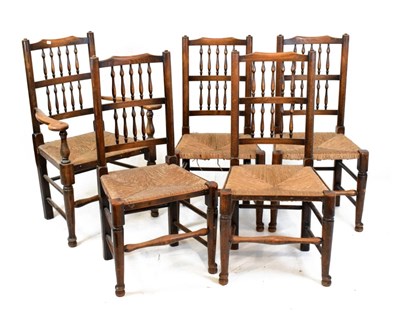 Lot 491 - Set of Five spindle back dining chairs