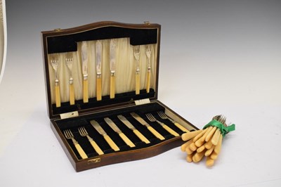 Lot 122 - George VI cased part set of silver fish cutlery with bone handles