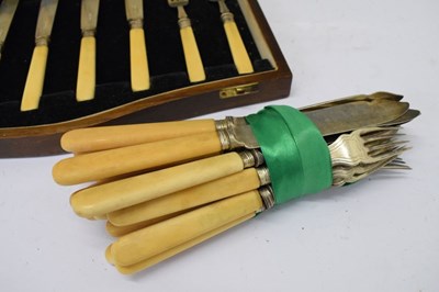 Lot 122 - George VI cased part set of silver fish cutlery with bone handles