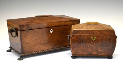 Lot 363 - Rosewood sarcophagus tea caddy and burr caddy