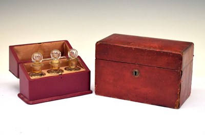Lot 176 - Red leather box, monogrammed 'F.G.B' to top, together with a three bottle scent casket