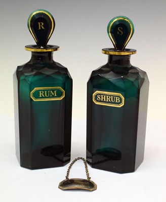 Lot 257 - Two green glass decanters - Shrub and Rum