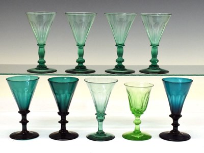 Lot 213 - Assorted 19th Century green wine glasses (faceted)