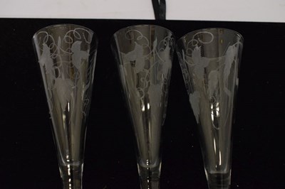 Lot 235 - Three etched hop glasses