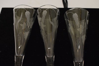 Lot 235 - Three etched hop glasses