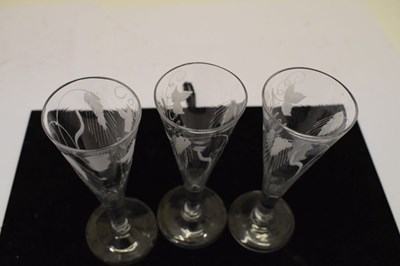 Lot 235 - Three etched hop glasses