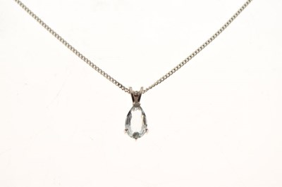 Lot 42 - 9ct white gold and aquamarine pendant