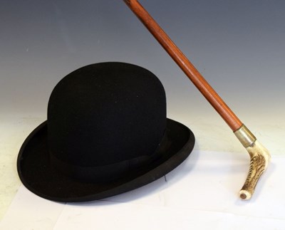 Lot 180 - Garrick and Co bowler hat and staghorn handled cane