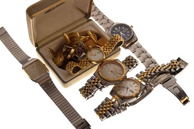 Lot 100 - Four gentleman's Seiko wristwatches, Rotary and cufflinks