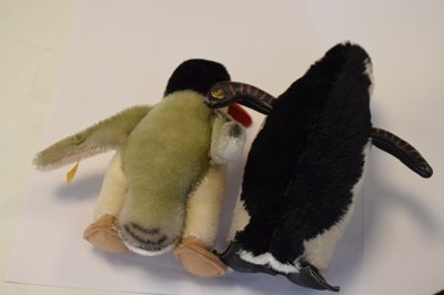 Lot 408 - Four Steiff penguins, Mole & Merrythought mole