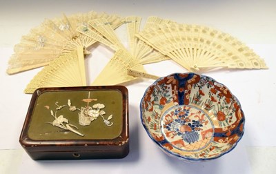 Lot 171 - Oriental box, bowl and fans