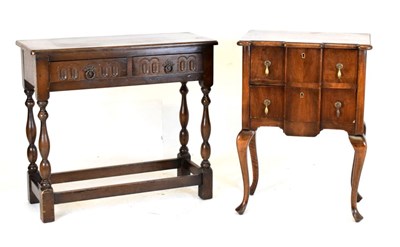 Lot 500 - Walnut side table with two drawers, and oak side table