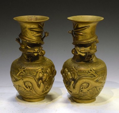 Lot 300 - Pair of Japanese polished bronze vases