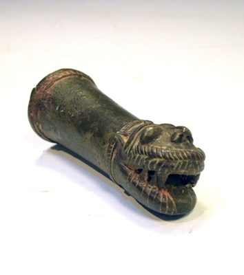 Lot 241 - Indian bronze palanquin pole handle modelled as the head of a tiger