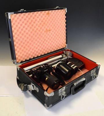 Lot 156 - Canon A1 camera with lens, Canon A1 camera with lens, spares and flight case