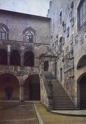 Lot 390 - Ernesto Bensa, (Italian, fl. 1866-1897) "Florentine Courtyard", Watercolour