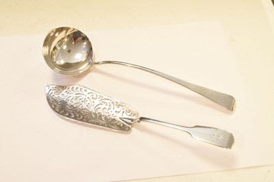 Lot 128 - Victorian silver fish slice and George III silver ladle
