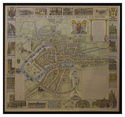 Lot 428 - Vintage 1950's reproduction map of Jacobus Millerd's Plan of Bristol