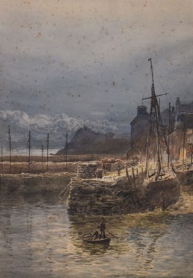 Lot 342 - 19th Century English School - Watercolour, Cornish harbour by moonlight