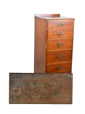 Lot 507 - Camphor wood seven-drawer tallboy chest  together with an Oriental carved panel