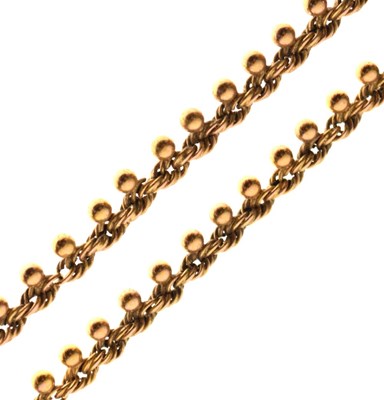 Lot 55 - Unmarked yellow metal beaded rope-link chain