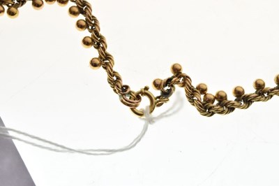 Lot 55 - Unmarked yellow metal beaded rope-link chain