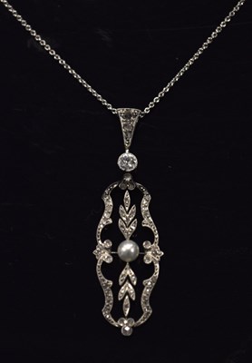 Lot 49 - Belle Epoque diamond and pearl pendant on chain