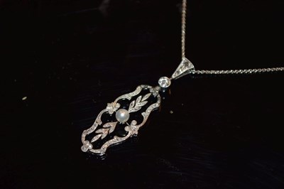 Lot 49 - Belle Epoque diamond and pearl pendant on chain