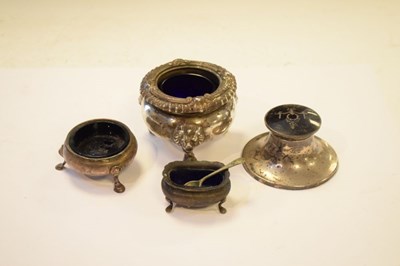 Lot 126 - Quantity of silver salts, capstan inkwell, etc