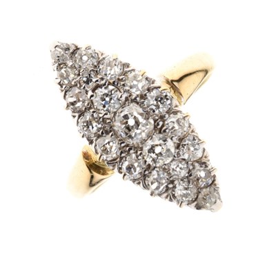 Lot 16 - Diamond marquise cluster ring, stamped ‘18ct’