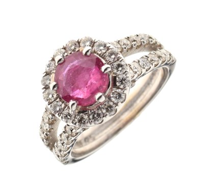 Lot 27 - Ruby and diamond cluster ring