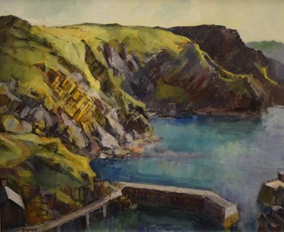 Lot 374 - Thea Dupays - Oil on board - Mullion Cove, Cornwall