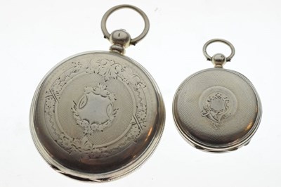 Lot 108 - Gentleman's silver full hunter pocket watch, together with a silver fob watch