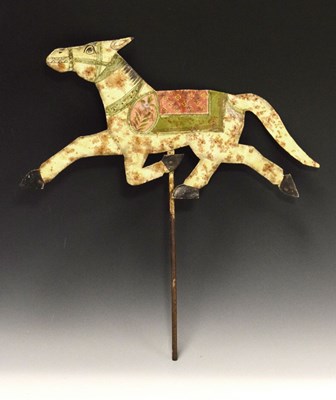 Lot 158 - Folk Art painted metal weather vane - trotting horse