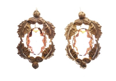 Lot 184 - Pair of late Victorian gilt metal and paste-set drop earrings