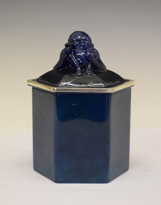 Lot 188 - Rare Royal Doulton 'Titanian' ware silver-mounted hexagonal tobacco jar and cover