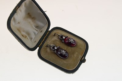 Lot 119 - Pair of Victorian garnet and diamond drop earrings