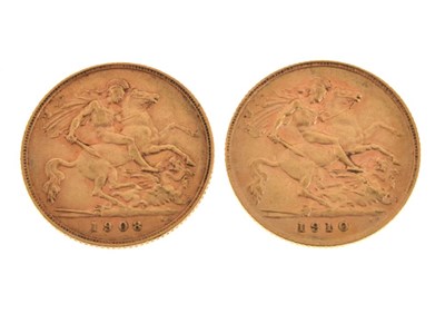 Lot 213 - Two Edward VII gold half sovereigns 1908 and 1910