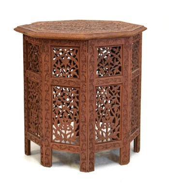 Lot 644 - Eastern carved sandalwood octagonal folding table