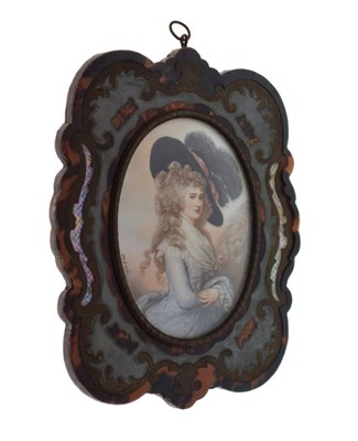 Lot 302 - Early 20th Century portrait miniature within a  tortoiseshell and mother-of-pearl frame