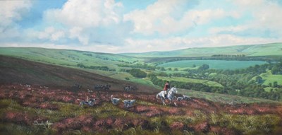 Lot 503 - Donald Ayres (b.1936) - Oil on canvas, Exmoor hunting scene