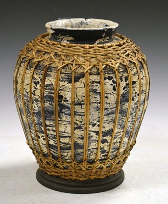 Lot 293 - Cane-wrapped ovoid vase, possibly Japanese