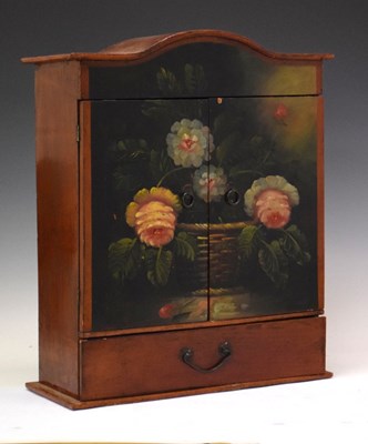 Lot 679 - Two door table cabinet with folk art floral decoration