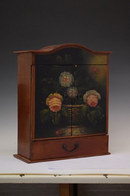 Lot 679 - Two door table cabinet with folk art floral decoration
