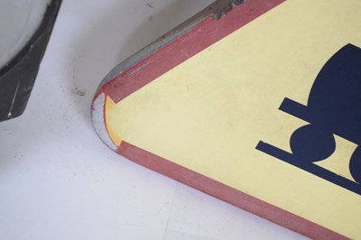 Lot 362 - German railway lantern marked 'DB 77', together with a triangular railway sign