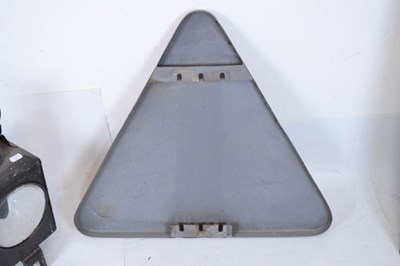 Lot 362 - German railway lantern marked 'DB 77', together with a triangular railway sign